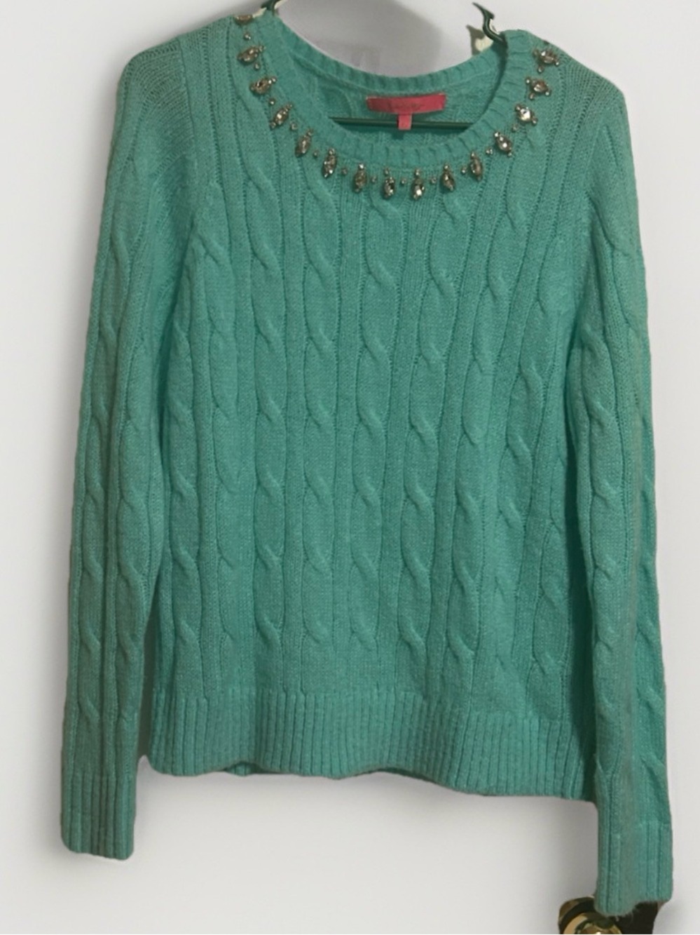Lily Pulitzer Embellished Cable Knit Sweater - Aqua